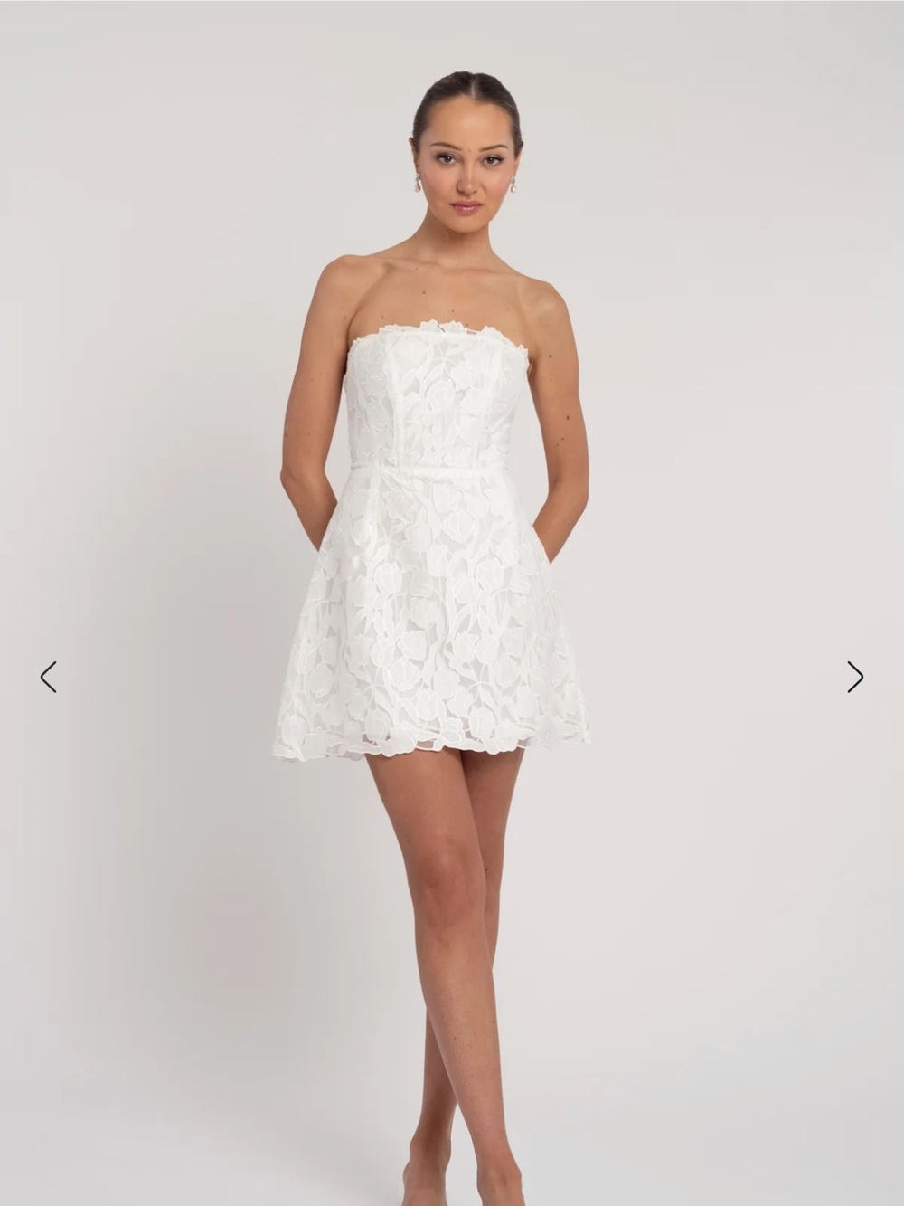Jenny Yoo “Amanda” Strapless White Floral Lace Mini Dress